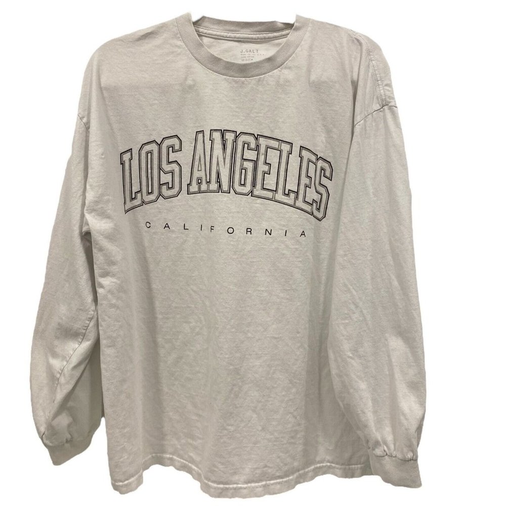 J GALT Men's One Size Fits Most White Cotton Long Sleeve LOS ANGELES T-Shirt